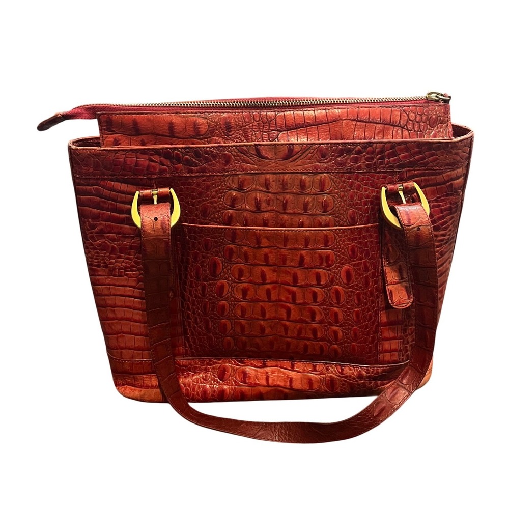 Brahmin Tote Bag Womens Medium Red Crocodile Embossed Leather Shoulder Bag